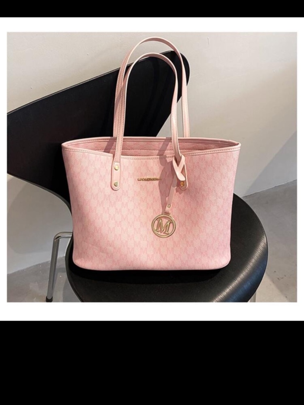 M Tote Bag in Light Pink with Gold Accent. Perfect for Spring and Summer.